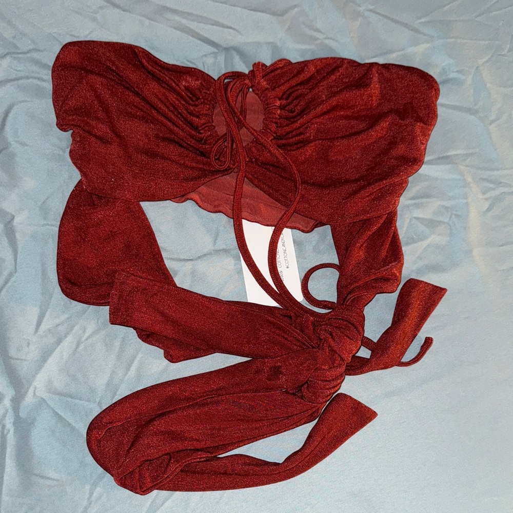 Cotton Candy Rust Red Tie-Front Top